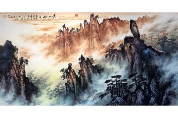 风水画 王大为老师经典山水画《黄山旭日》