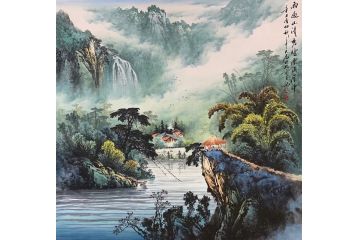 王大为经典斗方山水画《雨过山清秀》