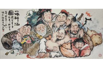 石僧经典人物画《八佩醉酒图》