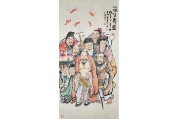 石僧新品力作人物画《八仙贺寿图》