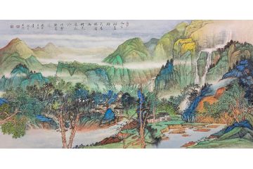 当代著名书画家叶大隐新品山水画《村居》