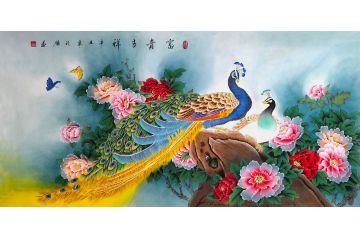 胡记领新品力作孔雀牡丹图《富贵吉祥》
