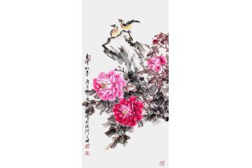 张秋祥老师精品花鸟画牡丹《吉祥如意》
