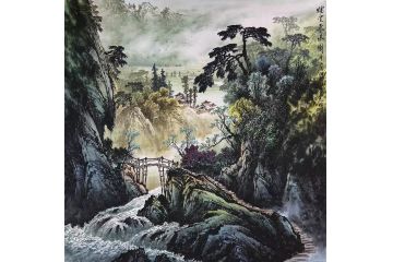 实力派山水画家王大为新品字画《烟云飞瀑图》