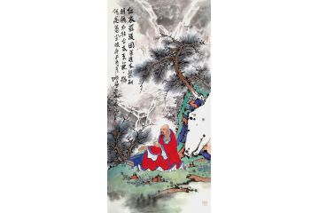 张谦老师最新人物画罗汉图《红衣罗汉图》