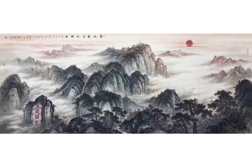 资春成精品写意山水画《泰山雄姿映朝晖》