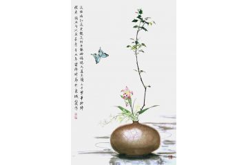 李炳武四尺竖幅花鸟画《淡极始知花更艳》