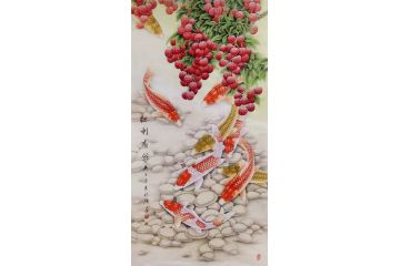 胡记领老师新品力作九鱼荔枝图《红利有余》