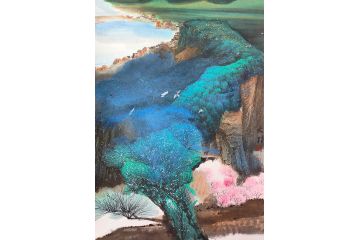 当代著名书画家叶大隐新品山水画《湖光山色》