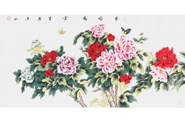 张洪山新品工笔花鸟画作品《花开富贵》