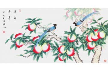 张洪山新品工笔花鸟画作品《延年益寿》