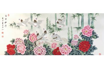 张洪山新品工笔花鸟画作品《富贵和平》