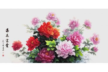 万安老师新品花鸟画牡丹图《英花富贵》