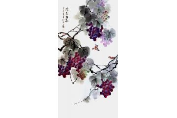 胡记领四尺竖幅花鸟画葡萄《紫气东来》