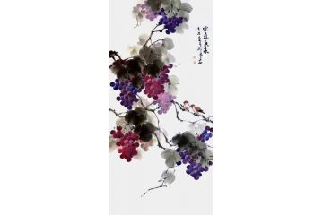 胡记领老师四尺竖幅花鸟画葡萄《紫气东来》