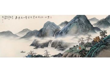 霖青老师精品山水画《碧水一江流不尽》