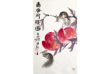 实力派画家 张谦老师新品力作《松树寿桃》