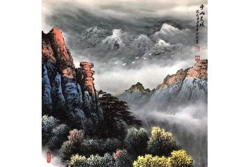 龙宽老师新品写意山水画《雪山晨雁》