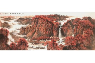 张朝彬老师精品写意山水画《万山红遍层林尽染》