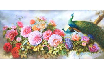 林志勇最新油画孔雀牡丹图《穷款》