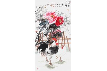 付庆五老师新品力作牡丹雄鸡图《富贵吉祥》