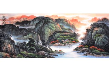 张月岗最新力作山水画《玉溪若波映春晖》