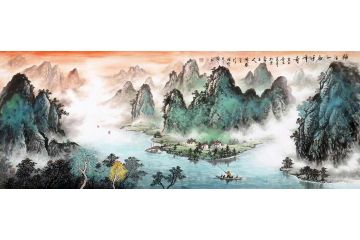 陆盛新品彩墨山水画力作《漓江一曲千峰奇》