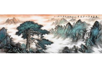 陆盛老师新品彩墨山水画《紫气东来八方迎客》
