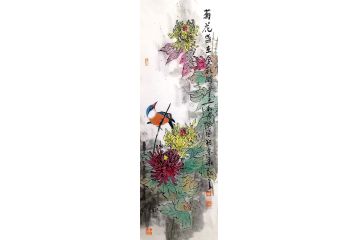实力派画家张谦写花鸟画《菊花盛在金秋时》