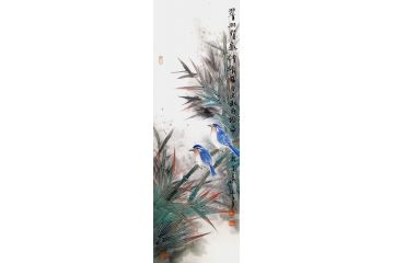 实力派画家张谦写花鸟画《翠羽竹影伴清风》