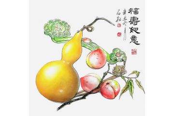 陈石松老师新品写意画《福寿如意》