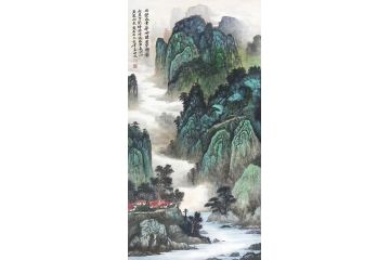 国家一级美术师 张玉田精品山水画《石壁天青翠峤开》