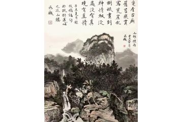 段铁最新写意山水画力作《山村烟雨》