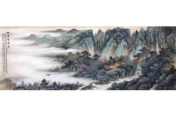 资春成精品写意山水画《桃源仙境图》
