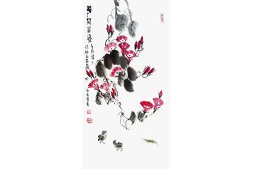 朴喆老师新品写意花鸟画牵牛花《花开富贵》