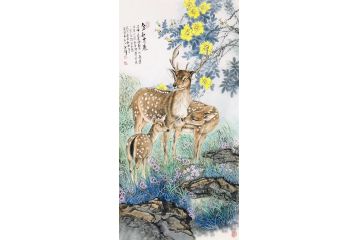 左进伟老师四尺竖幅动物画《生财有鹿》