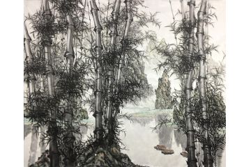 石荣禄最新力作竹子山水画《漓江竹韵》