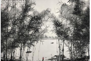 石荣禄最新力作竹子山水画《清江竹影》