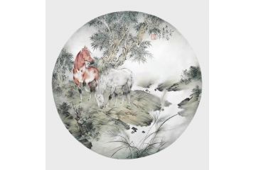 著名画家谢玉玺新品动物画《双骏图》