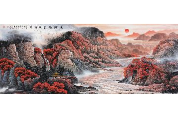 实力派画家 张月岗精品山水画《长河万里映朝晖》