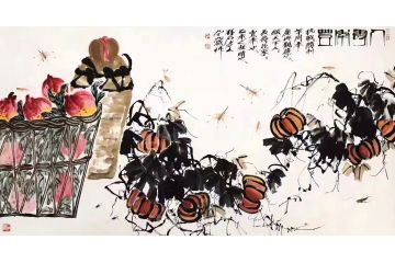齐白石入室弟子 林拜石精品花鸟画《福寿安康》