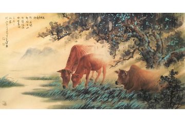 中美协会员蓝健康工笔动物画《老黄牛精神》