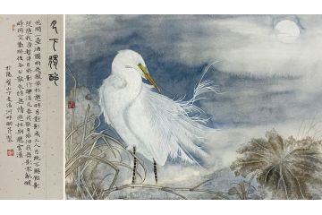 中美协会员罗嗣芹工笔花鸟画《月下独酌》