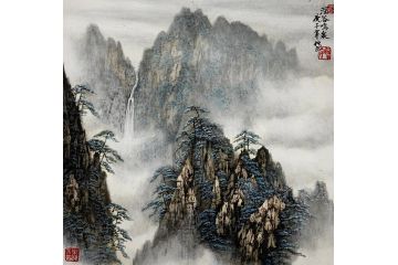 实力派画家 解逢精品山水画《深谷鸣泉》