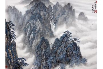 实力派画家 解逢精品山水画《深谷鸣泉》