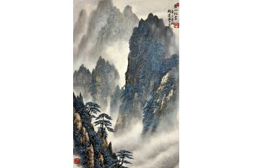 著名画家解逢精品山水画《黄山松云》