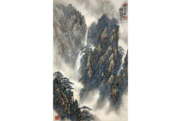 解逢老师新品山水画力作《云山飞瀑》
