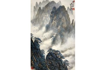 实力派画家 解逢精品山水画《黄山松云》