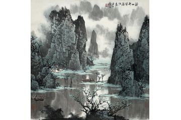 白派山水创始人白雪石山水画《漫山新绿漓江春》