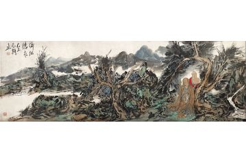 国家画院院长范扬人物画《倚松听泉》